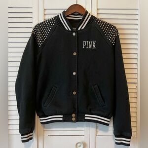 Victoria’s Secret PINK VS Black and White Studded Bomber Jacket Size Small Rare